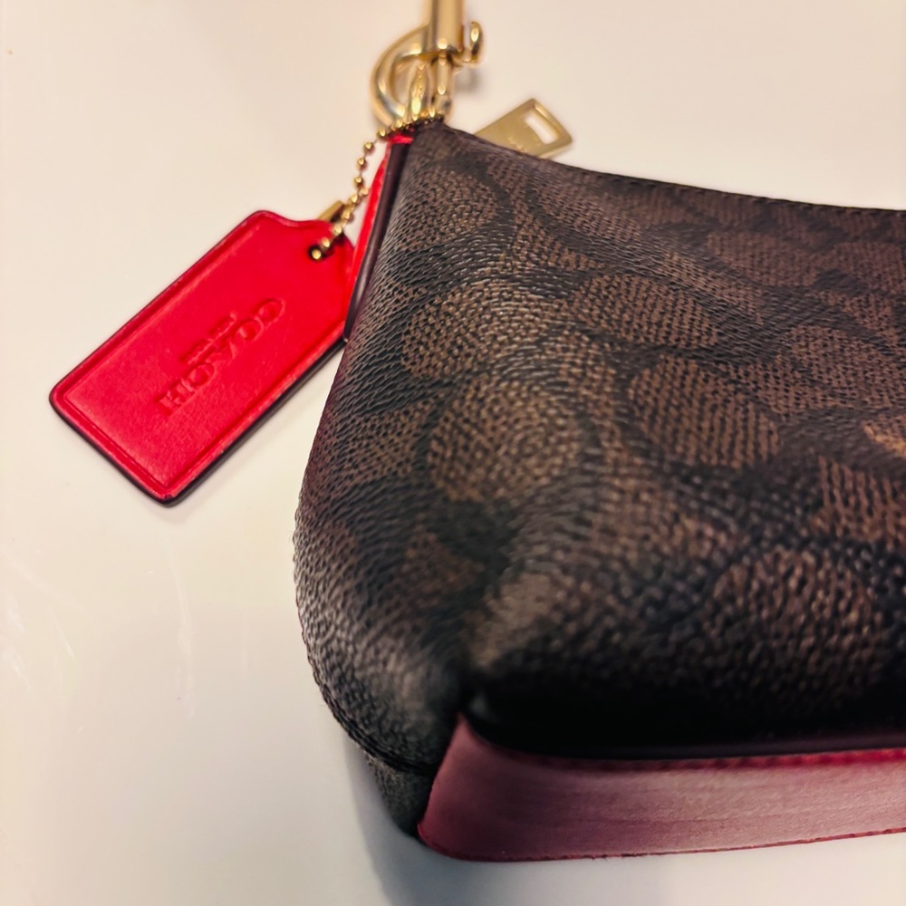 COACH Charlotte Shoulder Bag In Signature Canvas (CX810)Gold/Walnut/Bold-Red - Picture 6 of 14